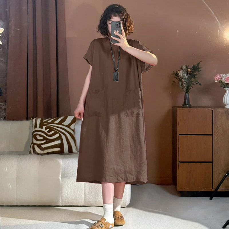 亞麻大碼連衣裙