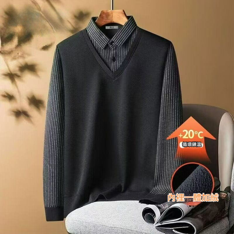 男士加絨假兩件